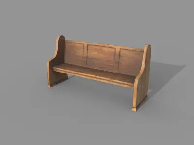 Church Bench Lowpoly Game-Ready PBR 3D Model Low-poly 3D model