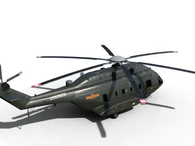 PBR Chinese Z-8L helicopter with Wide body Z8L Low-poly 3D model