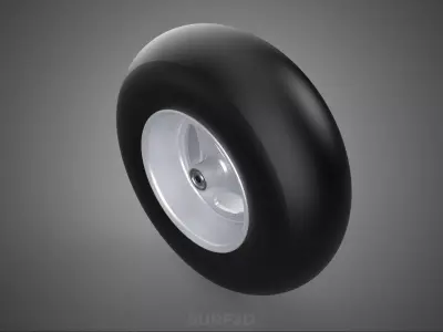 SLICK SILVER THREE SPOKE TREAD TIRE RIM CART WHEEL BARROW RUBBER 3D model