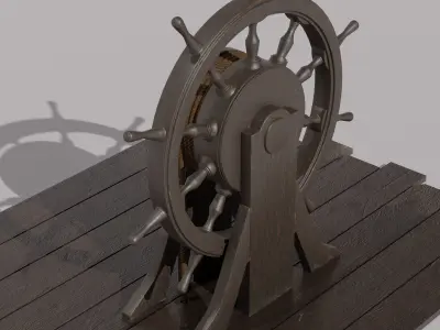 Old Ship Steering Wheel 3D model