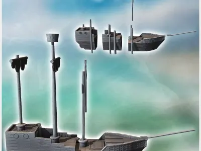 Medieval boat with folded sail and mast observation post 4 - Med 3D print model