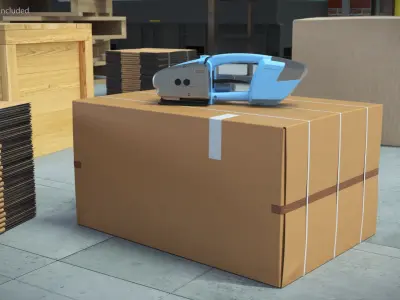 Cordless Welding Strap Tool on Cardboard Box 3D model