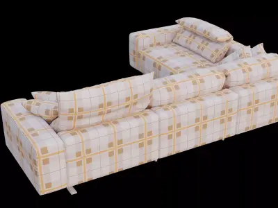 Modern Modular L Shaped Sofa Plaid Fabric Sectional Free low-poly 3D model