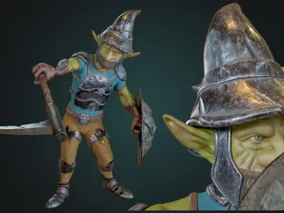 Goblin1 warrior holding shield Low-poly 3D model