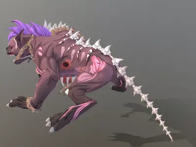 HYBRID Monster Double Head Hyena Dog Jump Attack 3D model