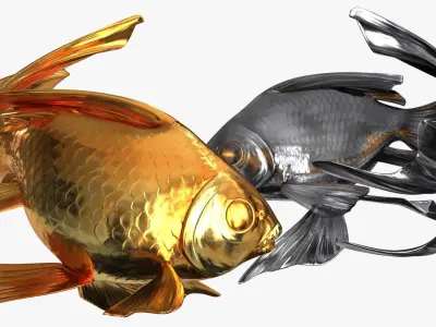 Yin Yang Fish Gold Silver Low-poly 3D model