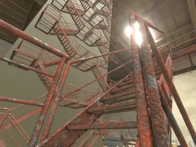 Modular Industrial Staircase Rusted Low-Poly Low-poly 3D model