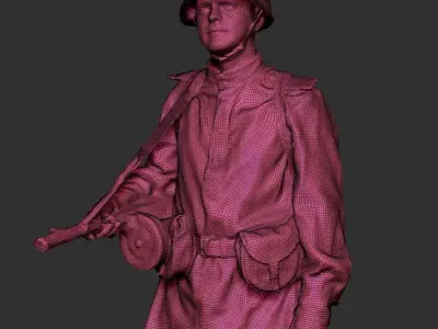 Soviet private soldier with machine gun 224 Low-poly 3D model
