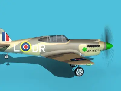 Curtiss P-40B Tomahawk V02 RAF 3D model
