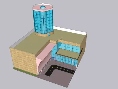 Octagonal Tower Multiplex Commercial Building with Markets 3D model