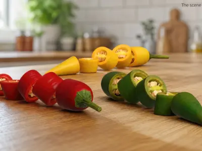 Chopped Chili Peppers with Seeds Set Mixed 3D model