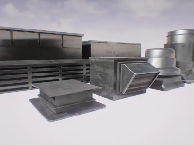 roof mashines system 20 elements lowpoly y Low-poly 3D model