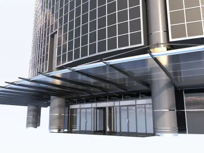 Skyline View Hotel and office buildings 3D Model Low-poly 3D model