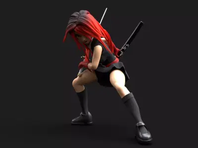 Samurai Girl Low-poly 3D model