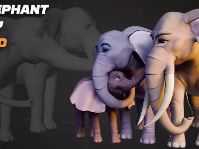 Cartoon Elephant Rigged Stylized Animal Character Free low-poly 3D model