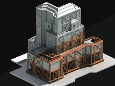 Medieval Low Poly Building Castle Wooden Village Stone House 02 Low-poly 3D model