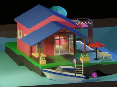 Airlander balloon airship with flying guest house Low-poly 3D model