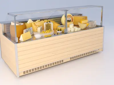 Supermarket display and variouse cheese 3D model