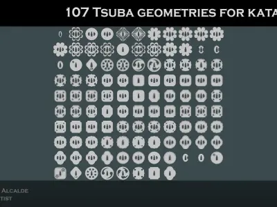 107 Tsuba geometry for Katana Low-poly 3D model