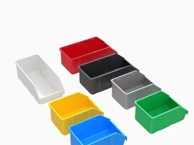 colored plastic boxes for parts Low-poly 3D model