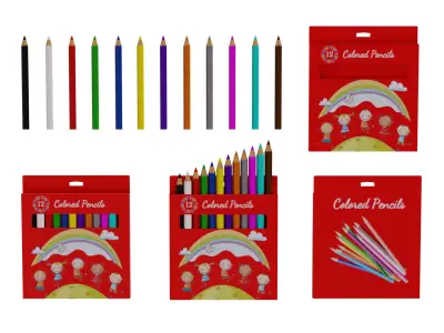 Colored pencils - Box Low-poly 3D model