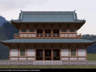 Japanese Modular Temple Low-poly 3D model
