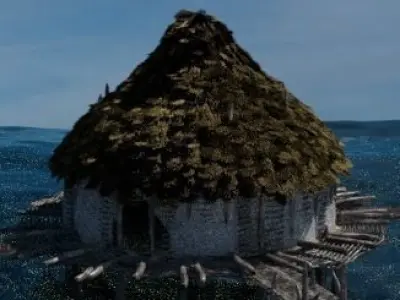 Prehistoric Thatched Roof Building Low-poly 3D model