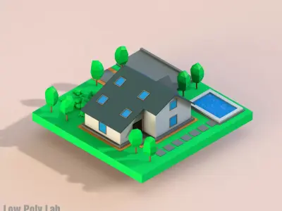 Cartoon City House Low-poly 3D model