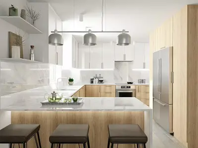 White wood kitchen Free 3D model