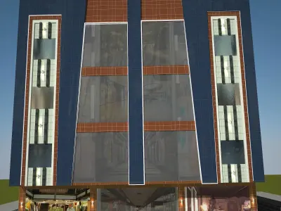 Plaza Elevation 50 to 60 Feet Front of Commercial 151 Low-poly 3D model