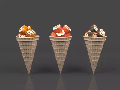 Sushi in waffle cups Low-poly 3D model
