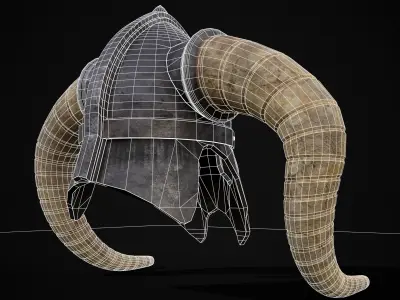 Medieval Viking Horn Helmet Low-poly 3D model