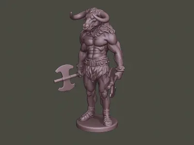 Minotaur Warrior Stand3 two Axes 3D print model