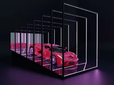 Car Exposition - Showroom Render Scene Low-poly 3D model