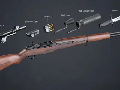 PBR M1 Garand and Attachments Low-poly 3D model