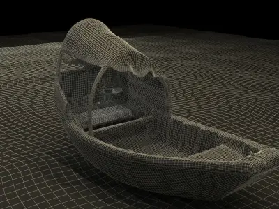 Chinese wooden boat  figure  Low-poly 3D model