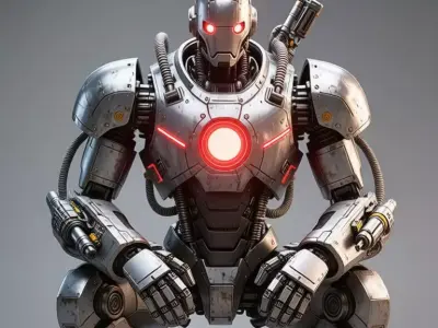 Battle Mech Robot 3D Character Red Glowing Core Weapon Arms Low-poly 3D model