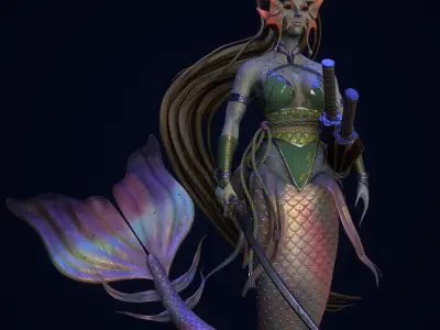 Mermaid 3D Model low poly Low-poly 3D model