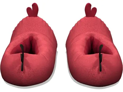 Red Bird Plush Soft Slippers Low-poly 3D model