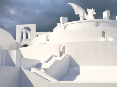 Low Poly - city building - Mausoleum 3d Model statue Low-poly 3D model