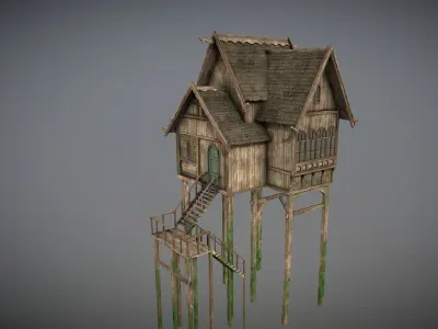 Medieval lake village - House 7 Low-poly 3D model