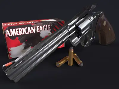 Colt Python 357 with Ammo Box and Bullets Low-poly 3D model