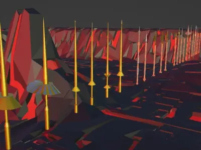 Polearms Batch forged on a Volcano Low-poly 3D model