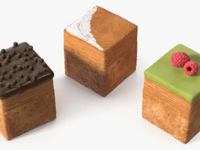 Cube Croissant Pastry with Three Toppings 3D model