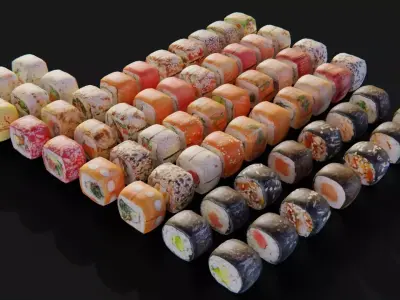Sushi Maki Roll set fast food  Low-poly 3D model