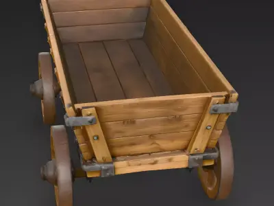 Vintage Heavy Wooden Freight Wagon 3D Model Low-poly 3D model