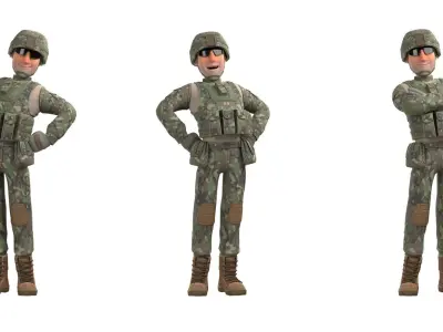 Cartoon Soldier Man Army Military Character  Rigged Low-poly 3D model