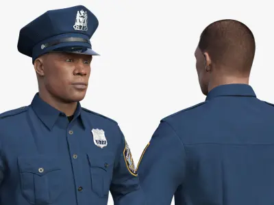 African American NYPD Police Officer Standing Pose Fur 3D model
