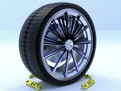 ORTAS CAR RIM 34 GAME READY RIM TIRE AND DISC 3D model