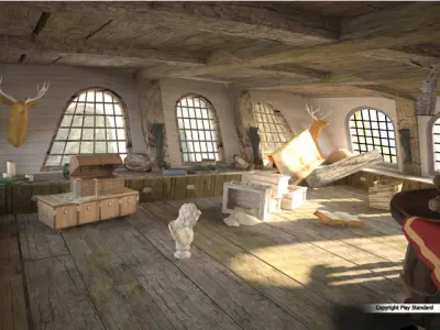 Cabin of the captain of an old ship 3D model
